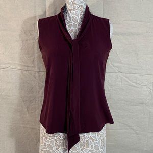 Calvin Klein Plum Sleeveless Tie Bow Blouse Size Petite Medium Button Down Front